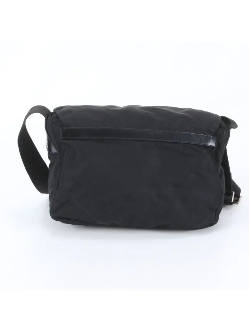 Prada Tessuto Nylon Triangle Logo Leather Shoulder Bag Crossbody Messenger Black